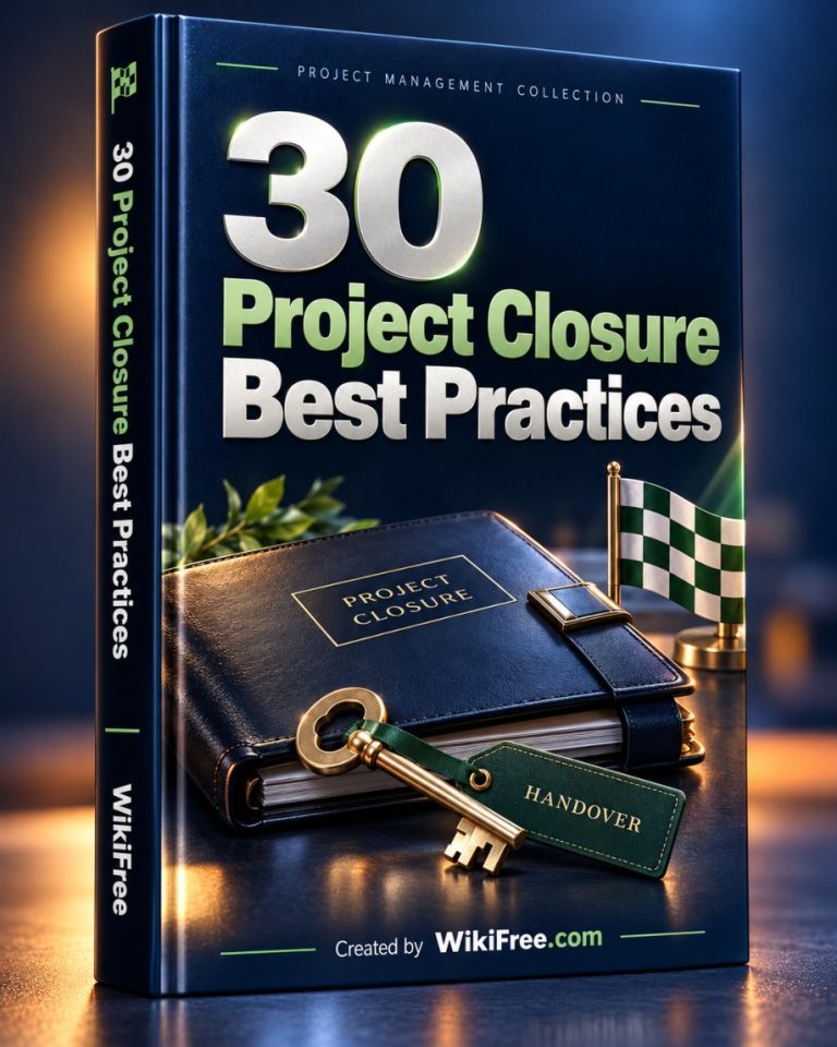 30 Project Closure Best Practices — 3D ebook cover by WikiFree