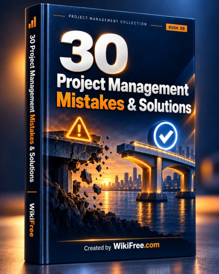 30 Project Management Mistakes and Solutions — 3D ebook cover by WikiFree