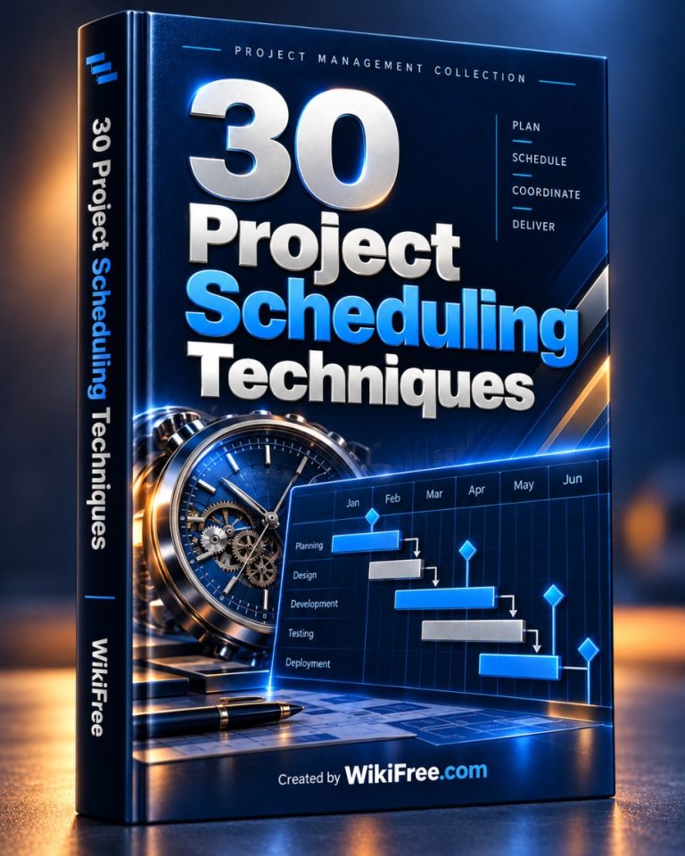 30 Project Scheduling Techniques — 3D ebook cover by WikiFree