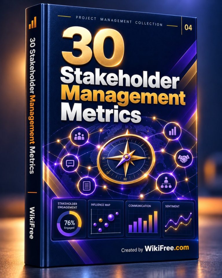 30 Stakeholder Management Metrics — 3D ebook cover by WikiFree