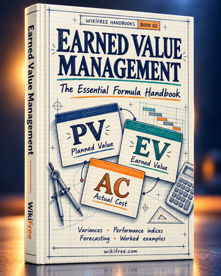 Earned Value Management: The Essential Formula Handbook — 3D ebook cover by WikiFree
