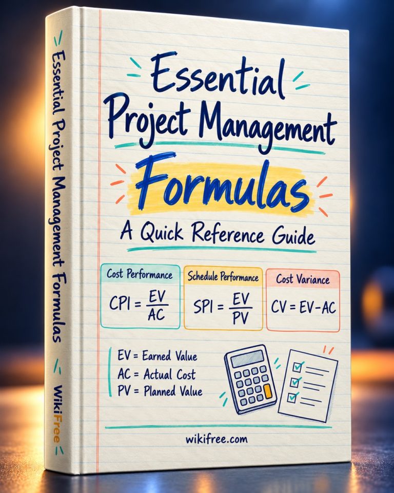 Essential Project Management Formulas: A Quick Reference Guide — 3D ebook cover by WikiFree