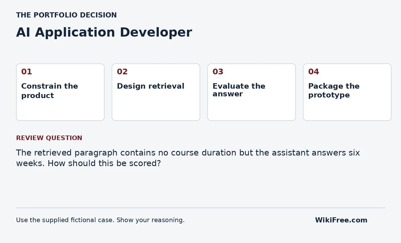 AI Application Developer portfolio roadmap and a review question from the fictional case