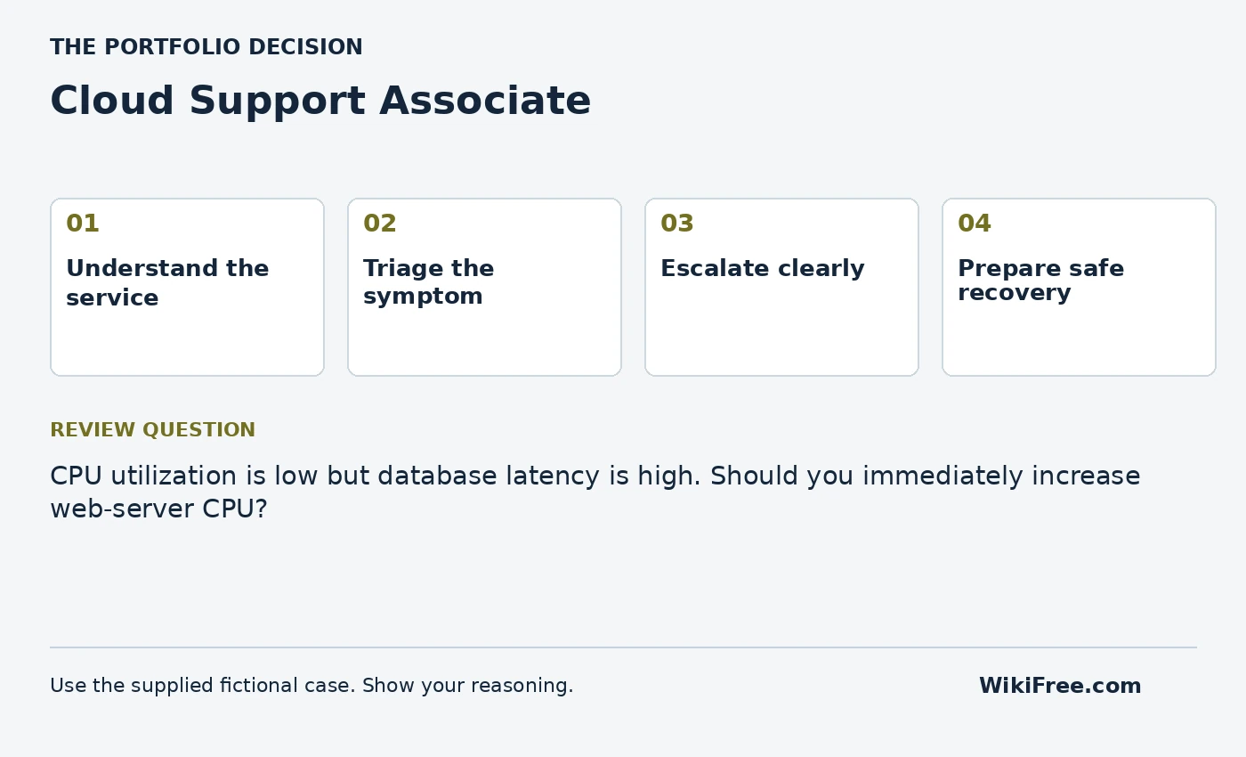 Cloud Support Associate portfolio roadmap and a review question from the fictional case