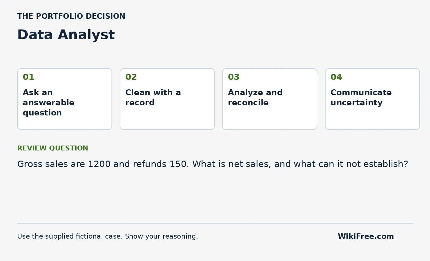 Data Analyst portfolio roadmap and a review question from the fictional case