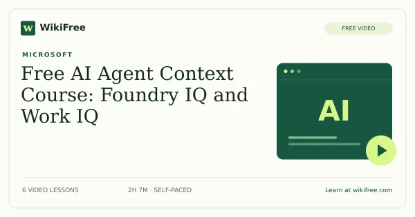 Free AI Agent Context Course: Foundry IQ and Work IQ. Original WikiFree artwork in WikiFree green and cream.