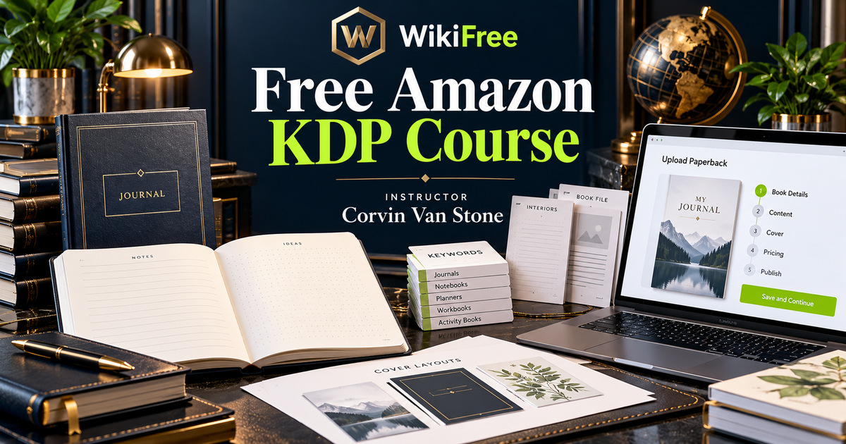 Free Amazon KDP Course: Book Files, Research and Publishing Basics — Corvin Van Stone. WikiFree selection.