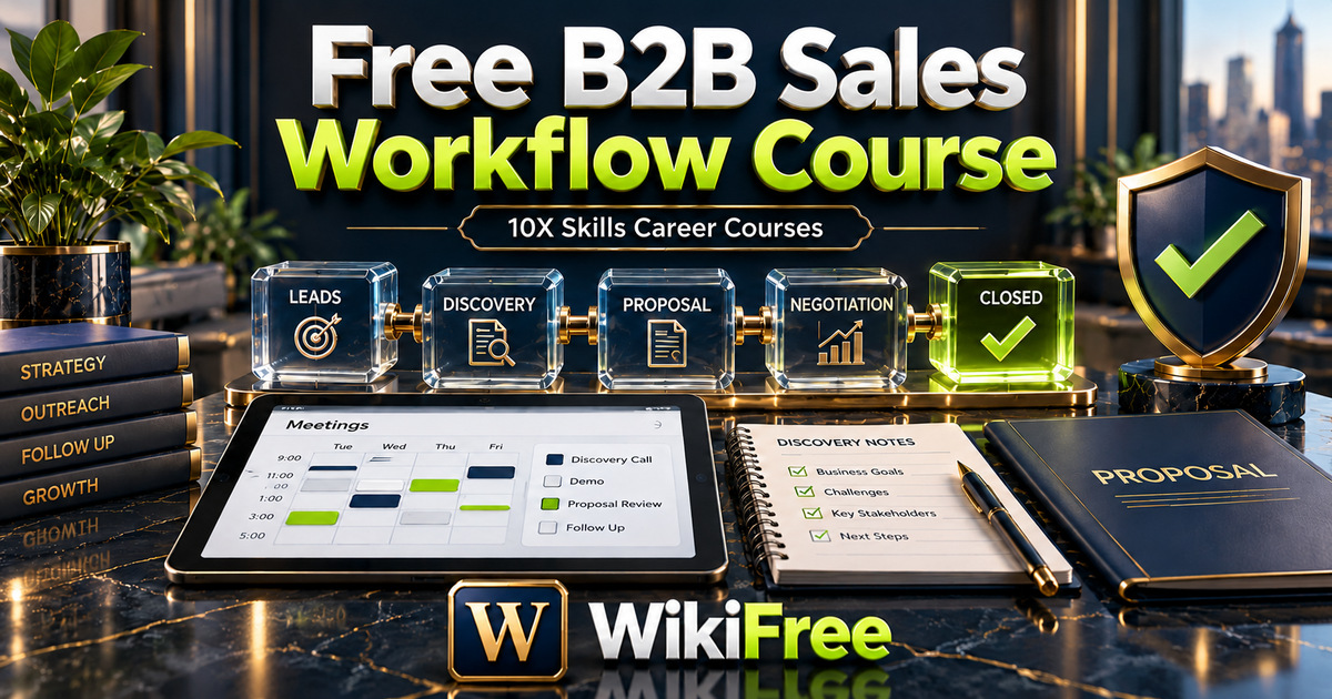 Free B2B Sales Workflow Course: Discovery, Buyer Evidence and Customer Handoffs — 10X Skills Career Courses. WikiFree selection.