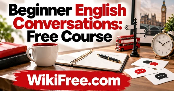Beginner English Conversations: Free Course — original WikiFree artwork depicting the course subject; BBC Learning English.