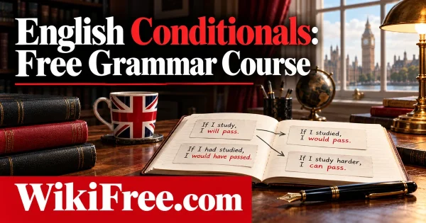 English Conditionals: Free Grammar Course — original WikiFree artwork depicting the course subject; BBC Learning English.