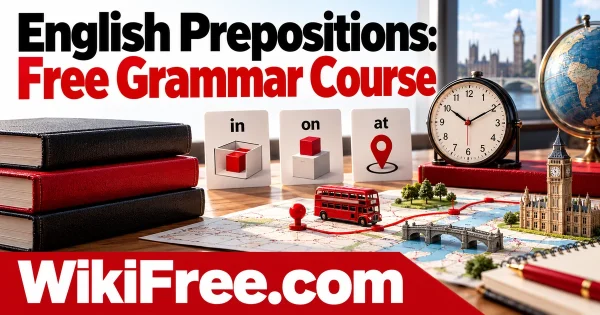 English Prepositions: Free Grammar Course — original WikiFree artwork depicting the course subject; BBC Learning English.