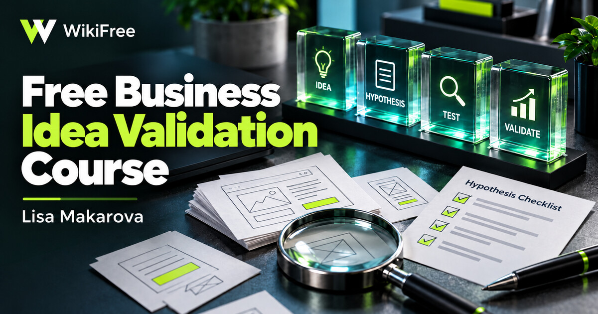 Free Business Idea Validation Course: Assumptions, Interviews and Tests — Lisa Makarova. WikiFree selection.