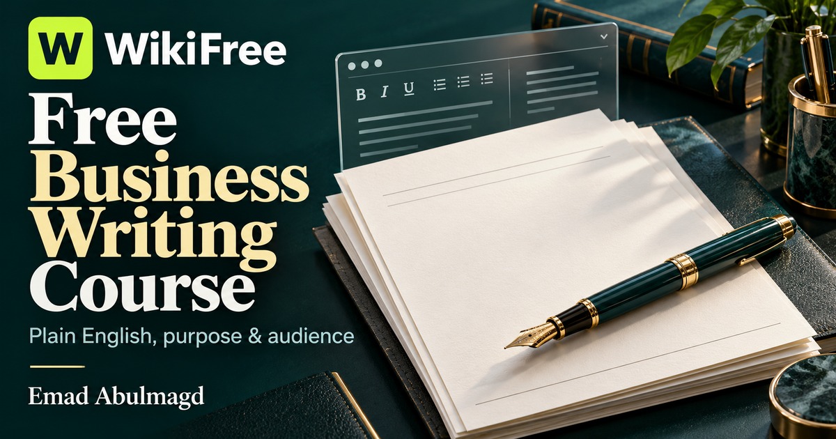Free Business Writing Course: Plain English, Purpose and Audience — Emad Abulmagd. WikiFree selection.
