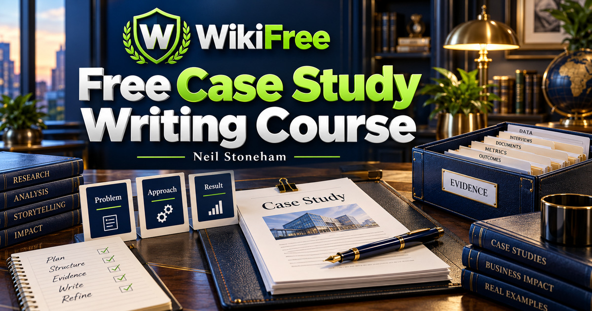 Free Case Study Writing Course: Customer Stories, Evidence and Clear Results — Neil Stoneham. WikiFree selection.