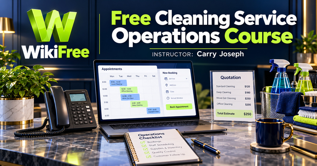 Free Cleaning Service Operations Course: Quotes, Bookings and Customer Calls — Carry Joseph. WikiFree selection.