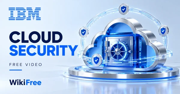 Free Cloud Security Course: Zero Trust and Data Protection. Original WikiFree artwork in IBM blue, navy and silver, illustrating the specific course topic.