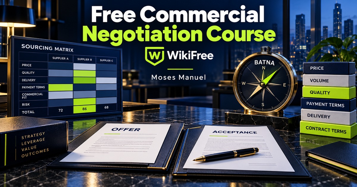 Free Commercial Negotiation Course: Sourcing, Terms and Agreements — Moses Manuel. WikiFree selection.