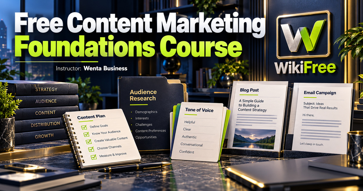 Free Content Marketing Foundations Course: Audience, Brand Message and Planning — Wenta Business. WikiFree selection.