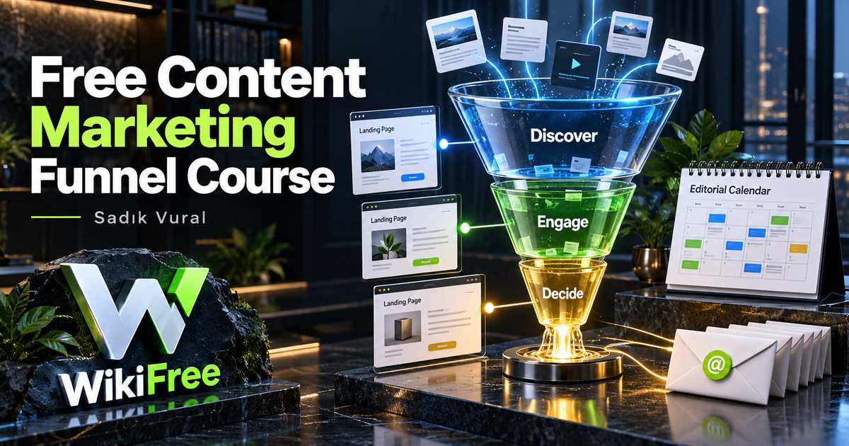 Free Content Marketing Funnel Course: Audience Stages, Landing Pages and Review — Sadık Vural. WikiFree selection.