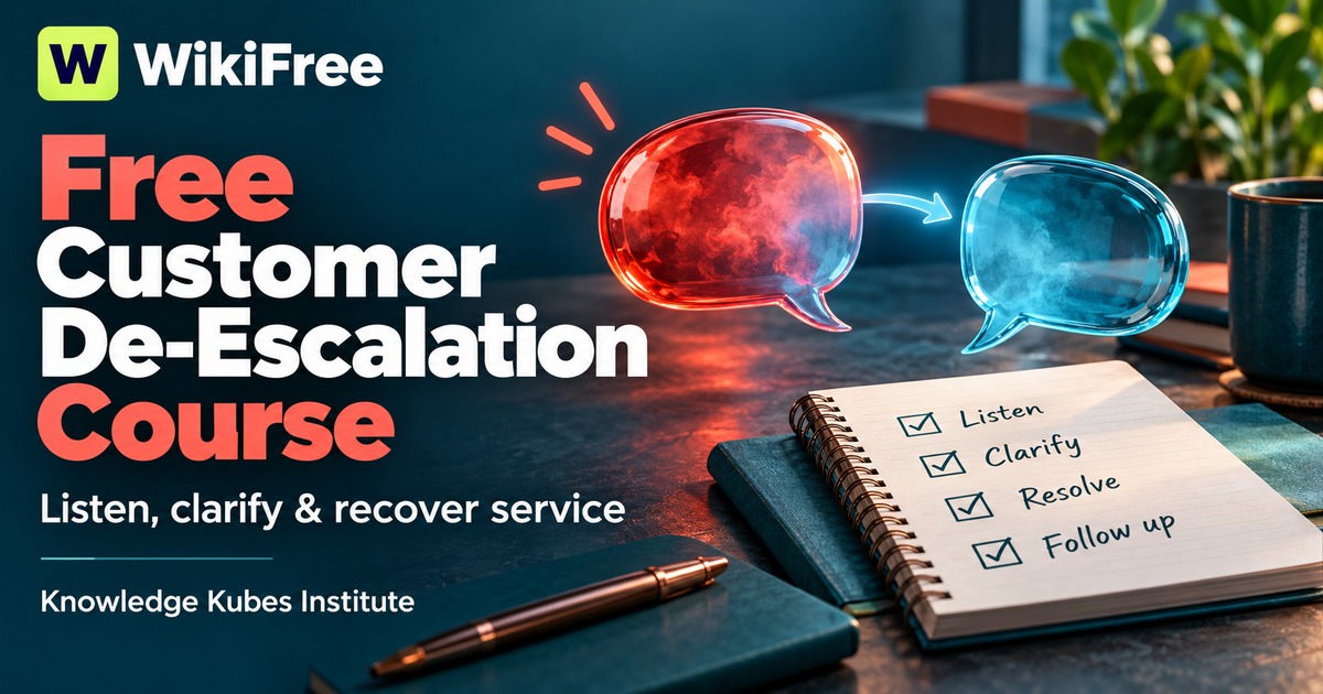 Free Customer De-Escalation Course: Listening, Expectations and Service Recovery — Knowledge Kubes Institute. WikiFree selection.