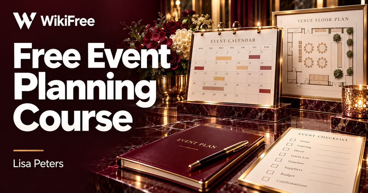 Free Event Planning Course: Objectives, Budgets and Timelines — Lisa Peters. WikiFree selection.