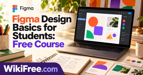 Figma Design Basics for Students: Free Course — original WikiFree artwork depicting the course subject; Figma.