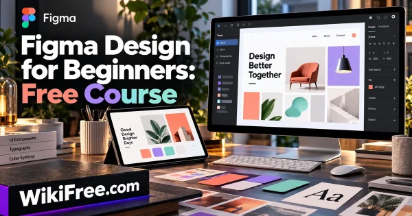 Figma Design for Beginners: Free Course — original WikiFree artwork depicting the course subject; Figma.