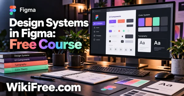 Design Systems in Figma: Free Course — original WikiFree artwork depicting the course subject; Figma.