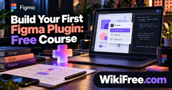 Build Your First Figma Plugin: Free Course — original WikiFree artwork depicting the course subject; Figma.