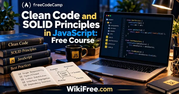 Clean Code and SOLID Principles in JavaScript: Free Course — original WikiFree course artwork for freeCodeCamp.
