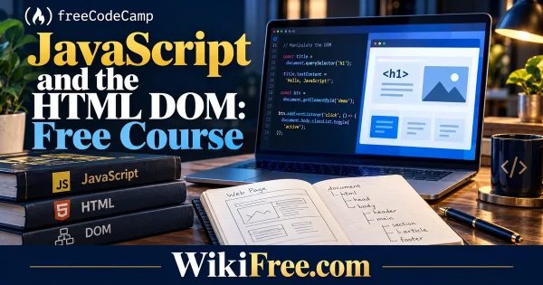 JavaScript and the HTML DOM: Free Course — original WikiFree course artwork for freeCodeCamp.