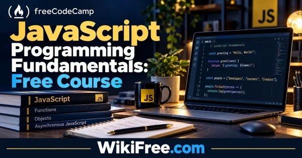 JavaScript Programming Fundamentals: Free Course — original WikiFree course artwork for freeCodeCamp.