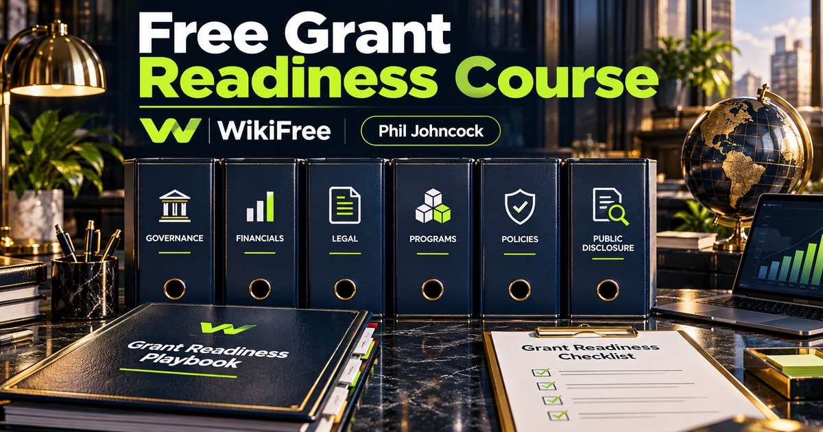 Free Grant Readiness Course: Documents, Governance and Programs — Phil Johncock. WikiFree selection.