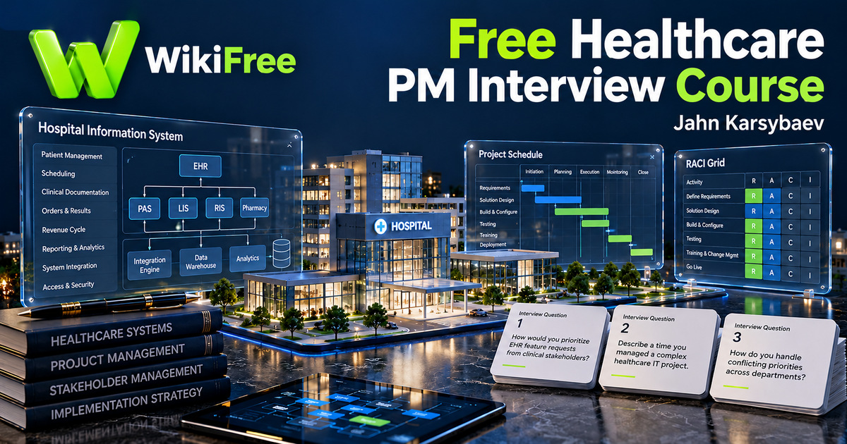 Free Healthcare PM Interview Course: Delivery Questions and Sector Vocabulary — Jahn Karsybaev. WikiFree selection.