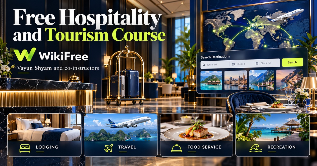 Free Hospitality and Tourism Course: Sectors, Service and Operations — Vayun Shyam; Manasvi Gondi; Shreya Kundur; Akshay Gona; Rohan Karra. WikiFree selection.