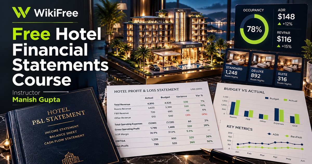 Free Hotel Financial Statements Course: Departments, P&L and Metrics — Manish Gupta. WikiFree selection.