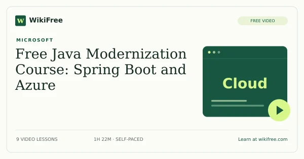 Free Java Modernization Course: Spring Boot and Azure. Original WikiFree artwork in WikiFree green and cream.