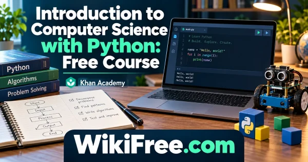 Introduction to Computer Science with Python: Free Course — original WikiFree artwork depicting the course subject; Khan Academy.
