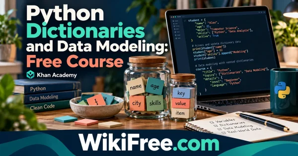Python Dictionaries and Data Modeling: Free Course — original WikiFree subject artwork for Khan Academy.