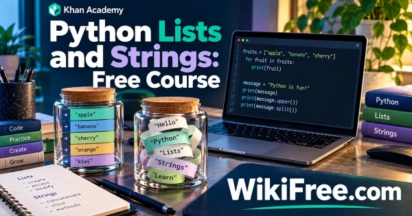 Python Lists and Strings: Free Course — original WikiFree subject artwork for Khan Academy.