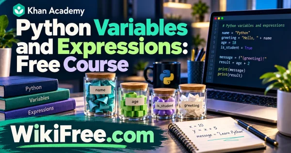 Python Variables and Expressions: Free Course — original WikiFree subject artwork for Khan Academy.