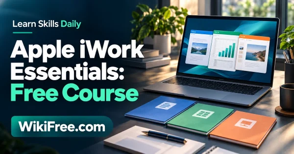 Apple iWork Essentials: Free Course — original WikiFree artwork depicting the course subject; Learn Skills Daily.