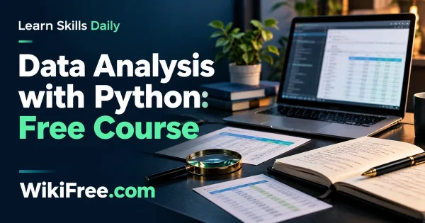 Data Analysis with Python: Free Course — original WikiFree artwork depicting the course subject; Learn Skills Daily.