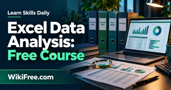 Excel Data Analysis: Free Course — original WikiFree artwork depicting the course subject; Learn Skills Daily.