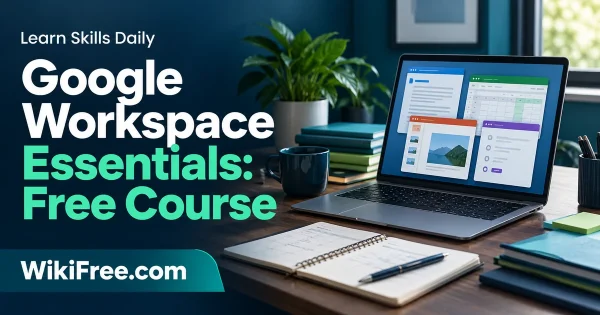 Google Workspace Essentials: Free Course — original WikiFree artwork depicting the course subject; Learn Skills Daily.