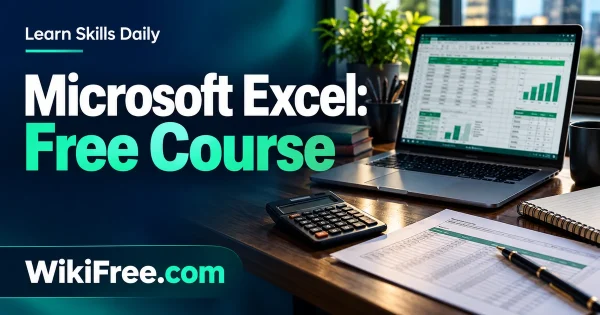 Microsoft Excel: Free Course — original WikiFree artwork depicting the course subject; Learn Skills Daily.