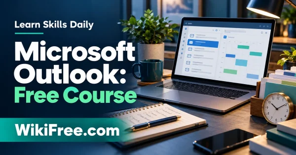 Microsoft Outlook: Free Course — original WikiFree artwork depicting the course subject; Learn Skills Daily.