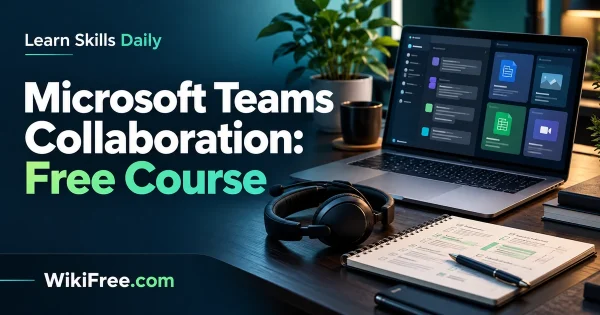 Microsoft Teams Collaboration: Free Course — original WikiFree artwork depicting the course subject; Learn Skills Daily.