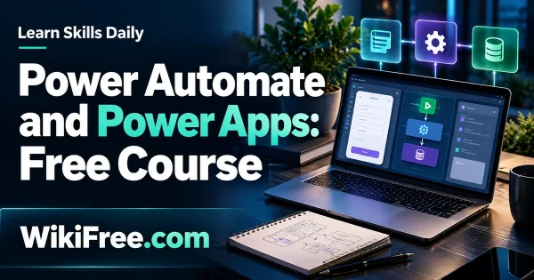 Power Automate and Power Apps: Free Course — original WikiFree artwork depicting the course subject; Learn Skills Daily.