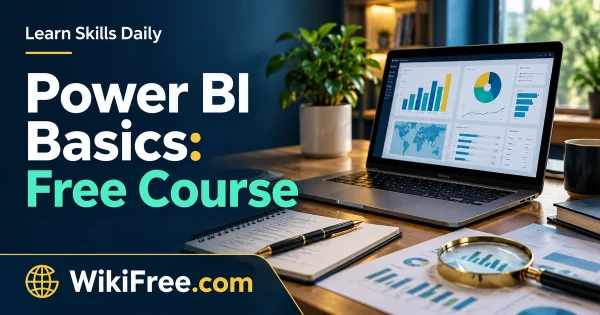Power BI Basics: Free Course — original WikiFree artwork depicting the course subject; Learn Skills Daily.